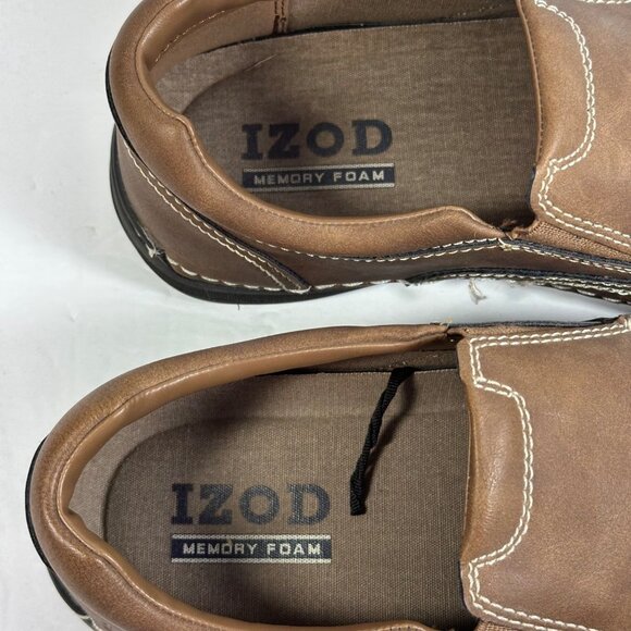 IZOD Mens Brown Leather Slip-On Loafers Contrast Stitching Rubber Sole Shoes 8M - Picture 10 of 11